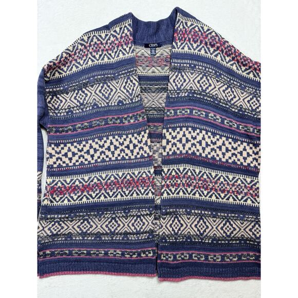 Chaps Sweaters - Chaps Women's XL Blue Fair Isle Open Front Cardigan Sweater Aztec Southwest